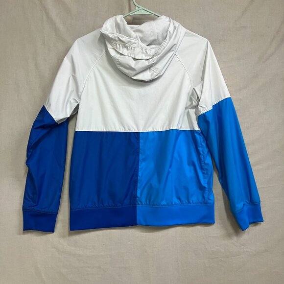 Nike Boys Size Large White/Blue (Colorblock Windbreaker) Full Zip Hooded Jacket - Picture 8 of 10